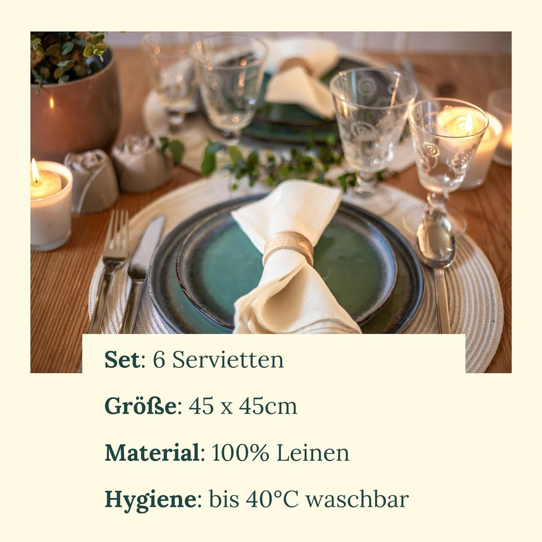 BewusstGrün® 6 Premium Stoffservietten Leinen + Faltanleitungen I 100% Leinen I 45x45 cm Grau Grau 6