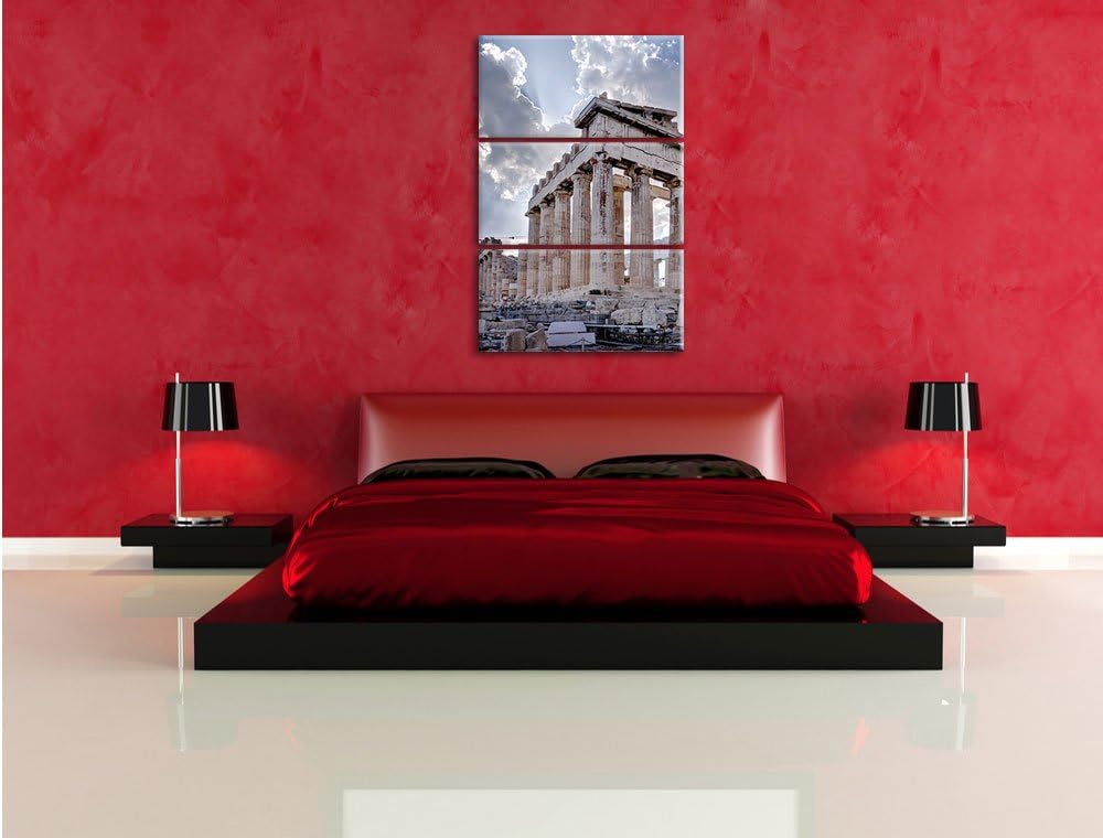 Pixxprint Antike Säulen Griechenland als Leinwandbild | Grösse: 3 Teilig (120x80) | Wandbild| Kunstd