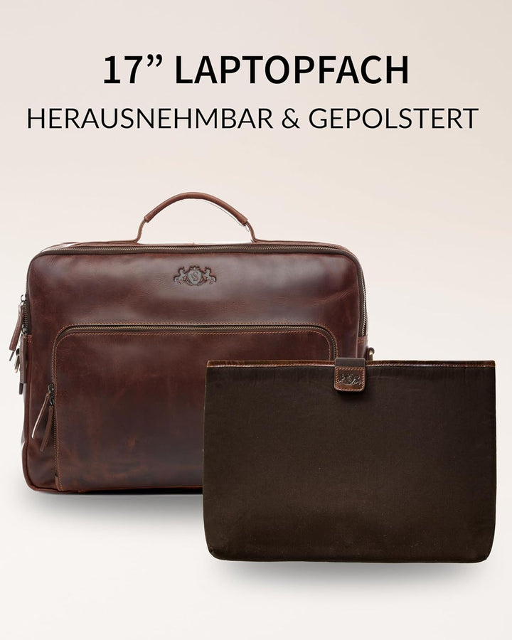SID & VAIN grosse Laptoptasche mit Frontfach echt Leder - 15 bis 17 Zoll Laptop Business-Tasche SIMO