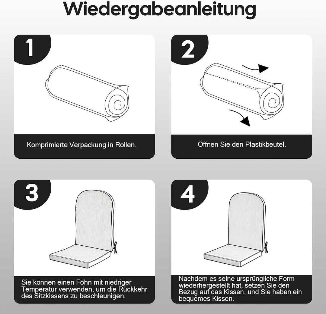 Hochlehner Auflage Gartenstuhl 120x50x6 1PC Schwarz | Schaumstoffgefülltes Sitzkissen mit Bändern fü
