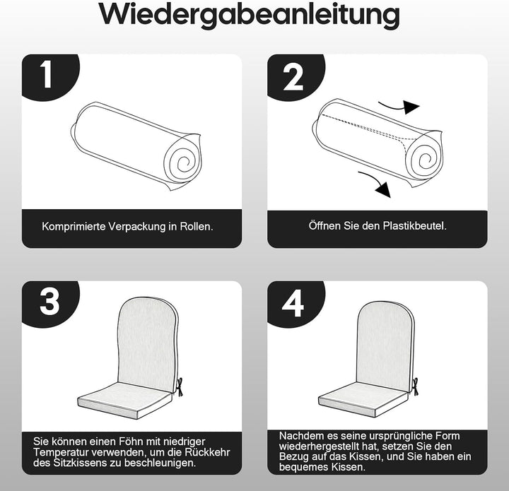 Hochlehner Auflage Gartenstuhl 120x50x6 1PC Schwarz | Schaumstoffgefülltes Sitzkissen mit Bändern fü