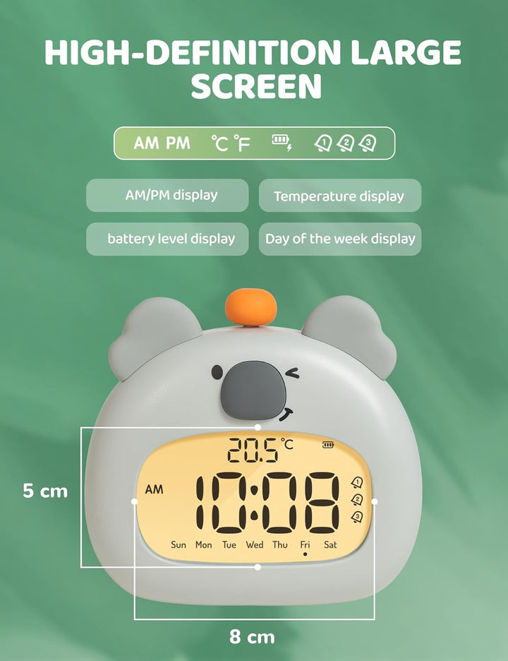 IHALO Koala Kinderwecker, Nachttischwecker mit Koala Nachtlicht, digitales LED-Display, 3,15 Zoll, D
