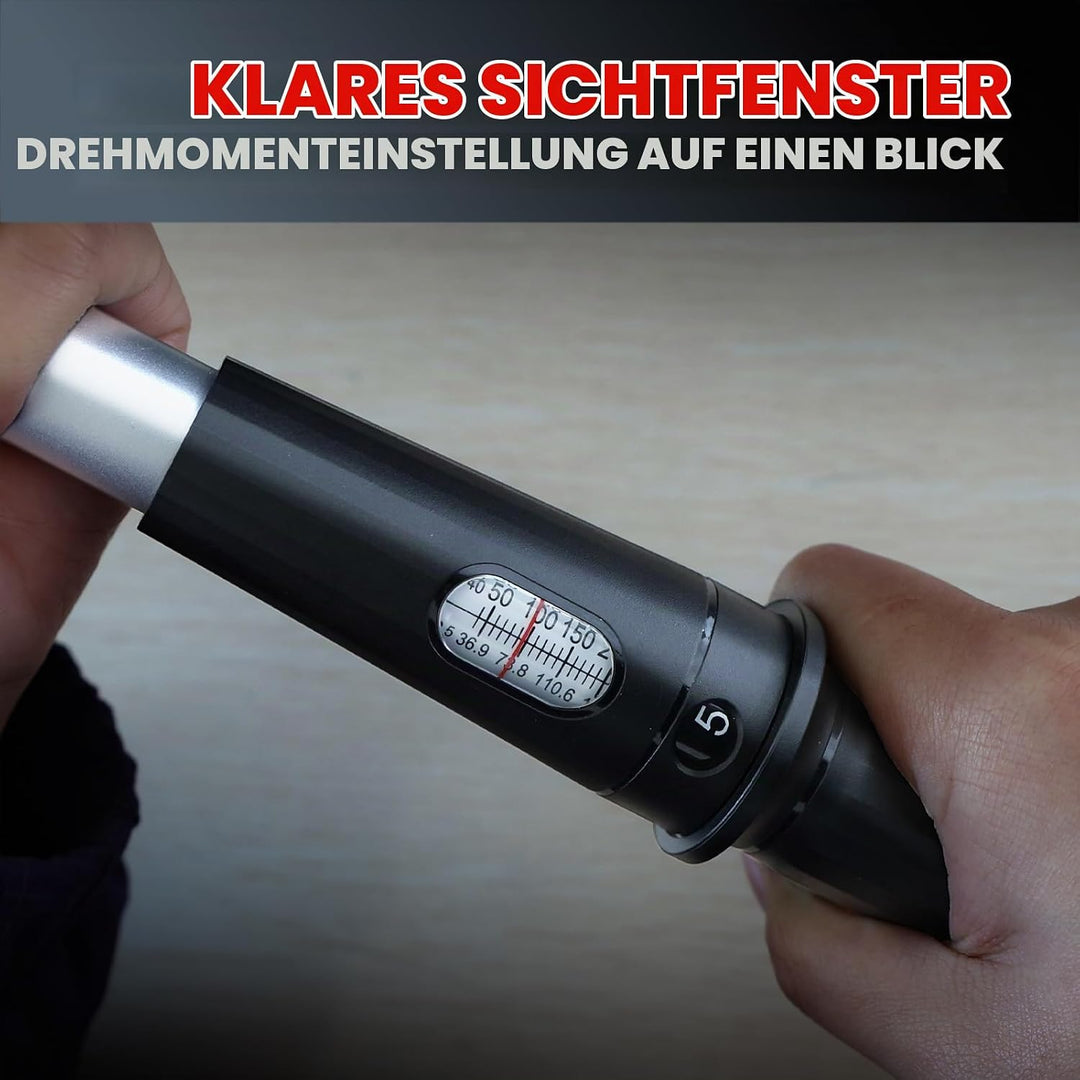 Hairich Drehmomentschlüssel Auto 1/2 Zoll, 40–210 Nm, ±3% Genauigkeit, inkl. 3 Stecknüssen (17/19/21