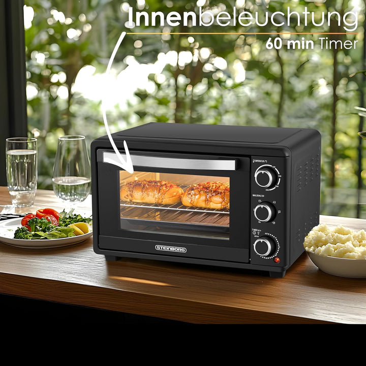 Steinborg Mini Backofen mit Umluft 25 Liter Elektrischer Pizzaofen Minibackofen Miniofen 3in1 Backof