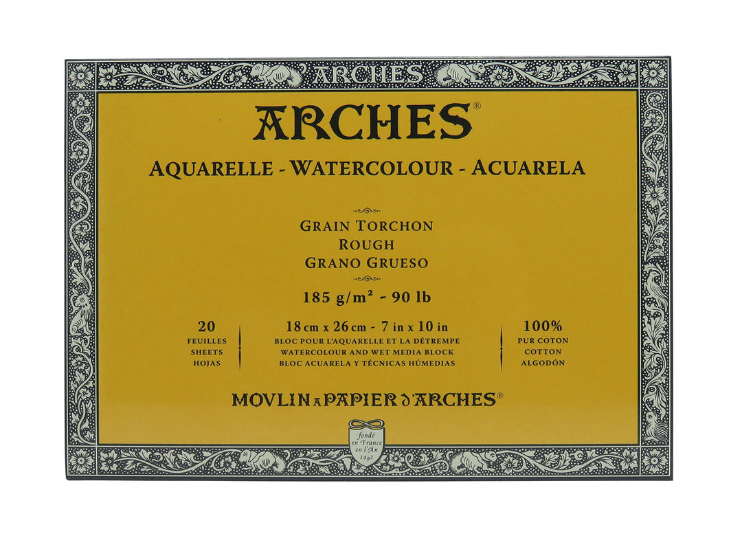 Arches 1795077 Aquarellpapier im Block (18 x 26 cm, 4-seitig geleimt, 185g/m² Grobkorn) 20 Blatt nat