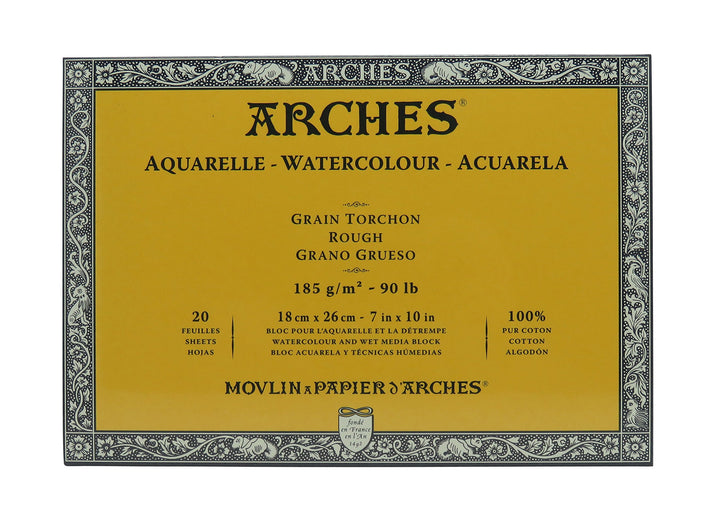 Arches 1795077 Aquarellpapier im Block (18 x 26 cm, 4-seitig geleimt, 185g/m² Grobkorn) 20 Blatt nat