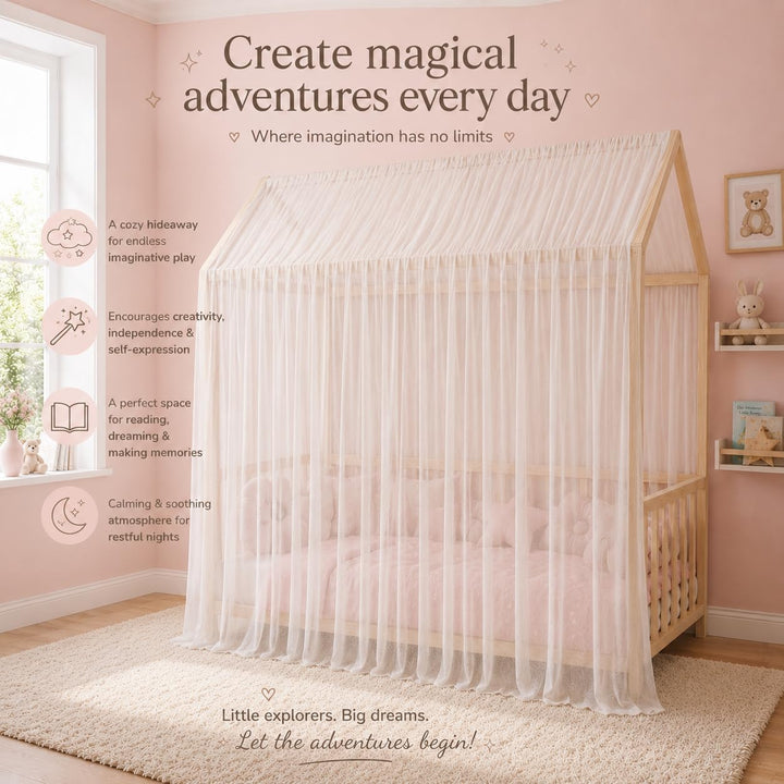 Baby Fancyroom Hausbett Himmel Betthimmel weiss/Ecru für Kinderbett Kinderzimmer Baldachin Bettvorha