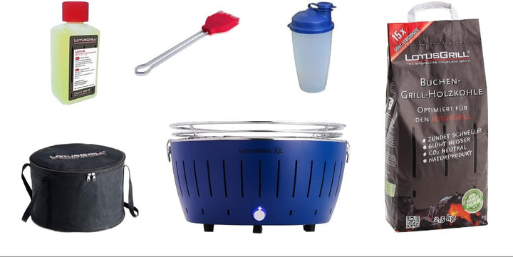 LotusGrill XL Starter-Set 1x XL Grill, 1x Buchenholzkohle 2,5 kg, 1x Brennpaste 200ml, 1x Marinierpi