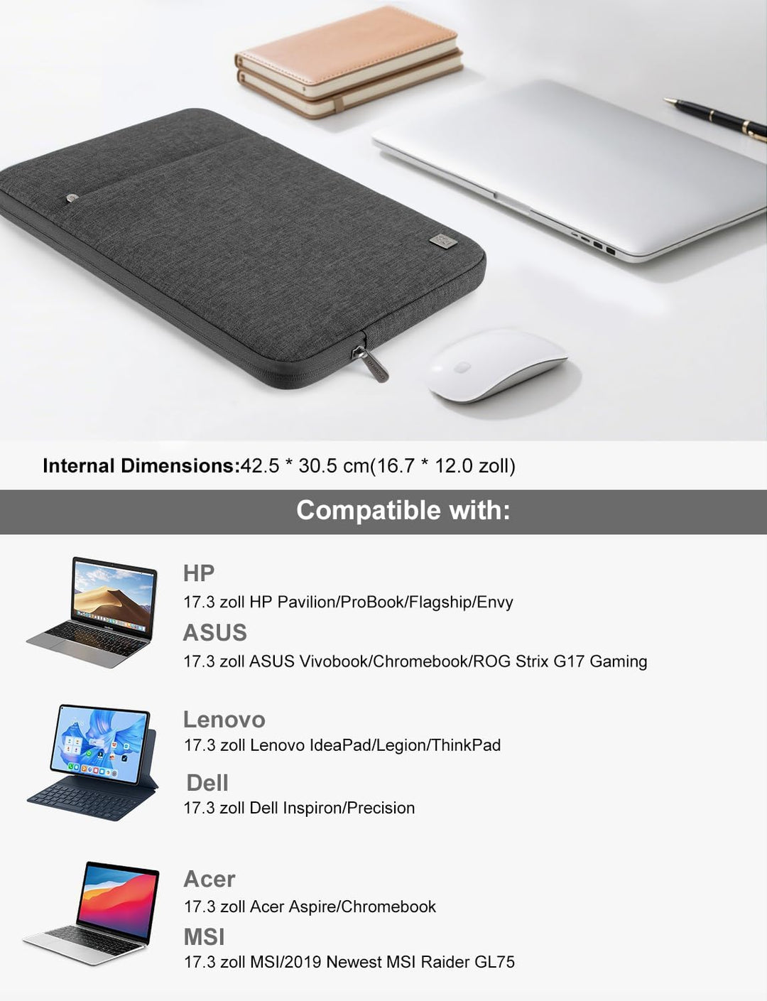 DOMISO 17 Zoll Wasserdicht Laptop Sleeve Case Notebook Hülle Schutzhülle Tasche Laptoptasche Schutza