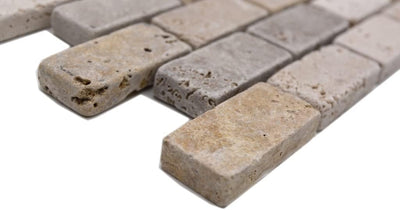 Mosaik Brick Travertin Mix Tumbled Travertin Naturstein Küche, Mosaikstein Format: 23x48x10 mm, Boge