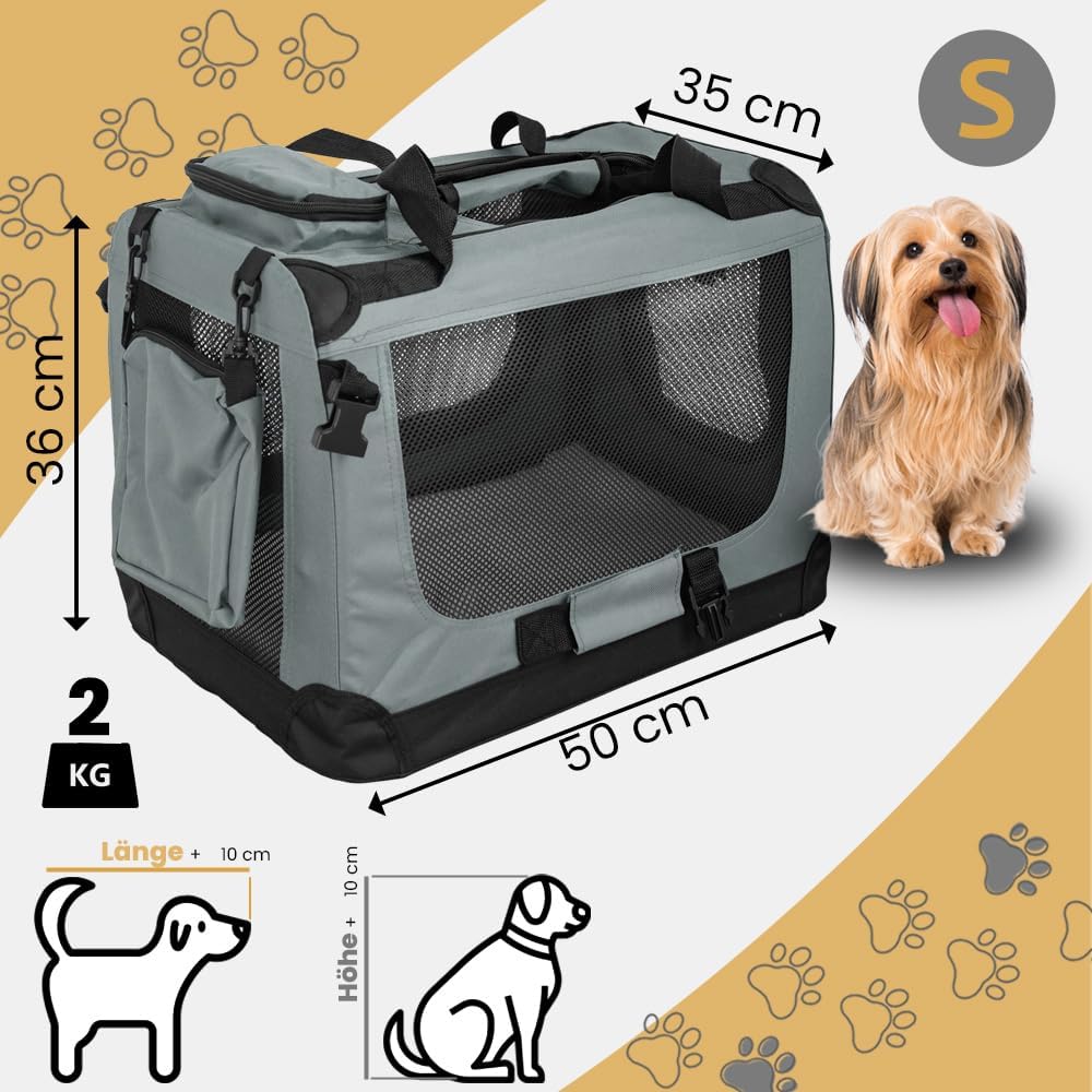 Faltbare Hundebox S - 50 x 35 x 36 cm Transporttasche Transportbox Auto Katze Hunde Kaninchen Dunkel