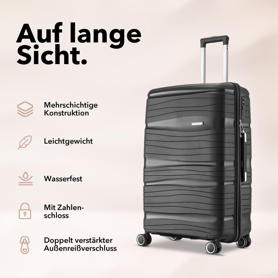 Travel One Handgepäck Koffer 40L – Schwarz – Kabinentrolley mit 4 Rollen, Zahlenschloss &amp; Gratis Tas