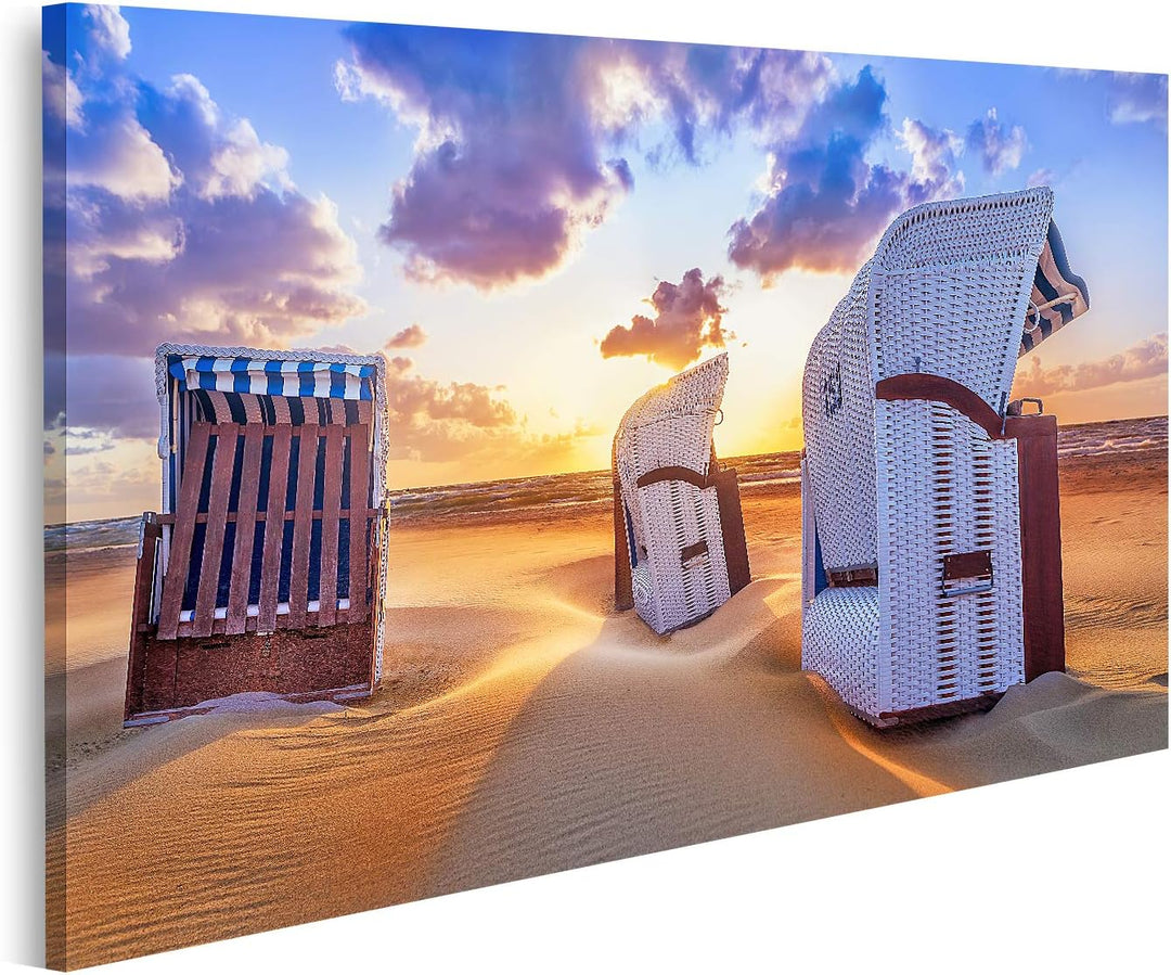 islandburner Bild auf Leinwand Strand Sonnenuntergang Ostsee Strandkörbe Bilder Wandbilder Poster, 8