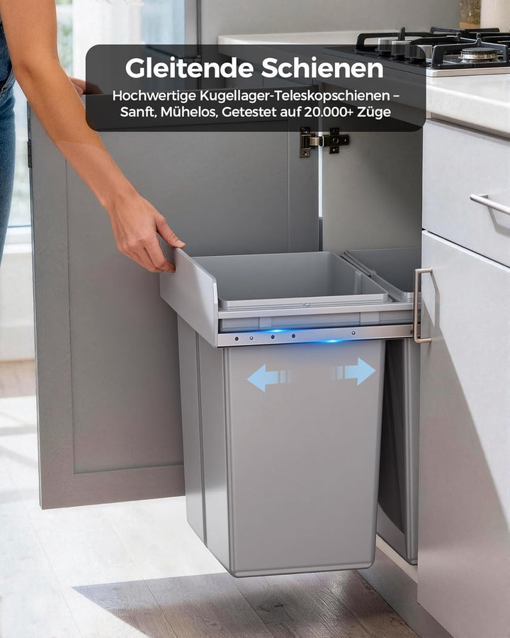 lovewind Abfallsammler Tandem, 2×20L, Mülleimer küche, Mülltrennsystem für Unterschrank，Stahlrahmen,