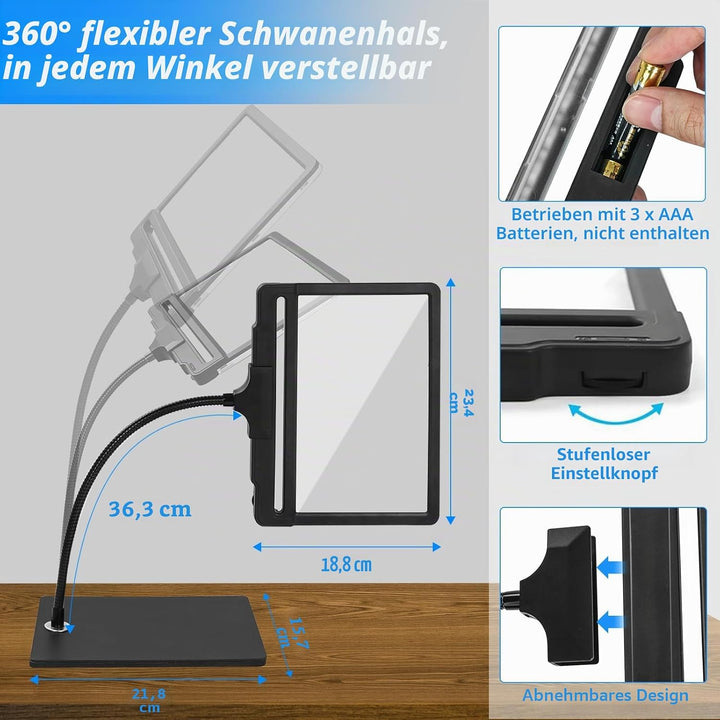 NZQXJXZ 5X Lupe mit Licht und Ständer, 2-in-1 Abnehmbare Leselupe mit Licht für Senioren Gross, 42 L