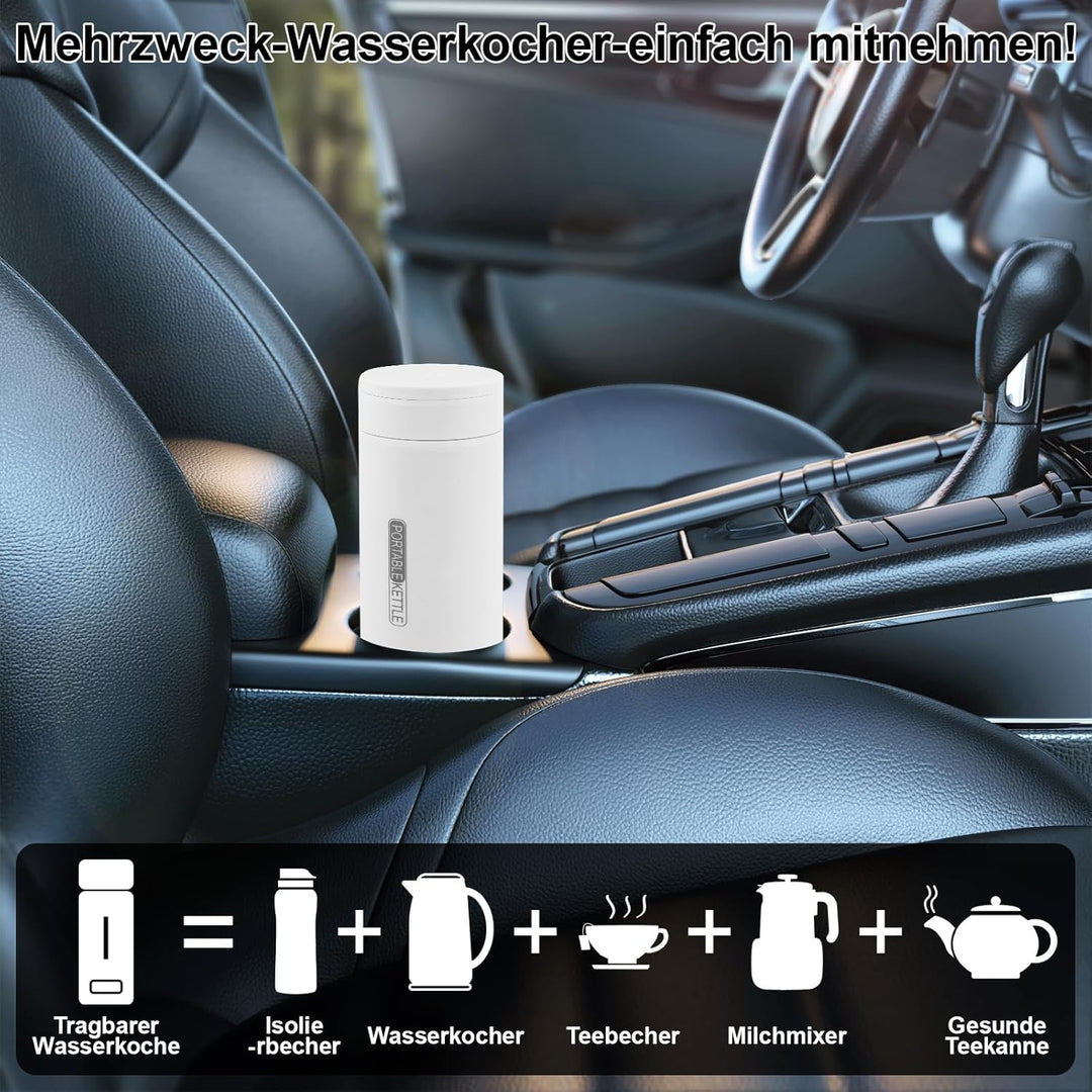 Elektrischer Reisewasserkocher Klein 500ml, Mini Wasserkocher Tragbar 316 Edelstahl Doppelschicht, T