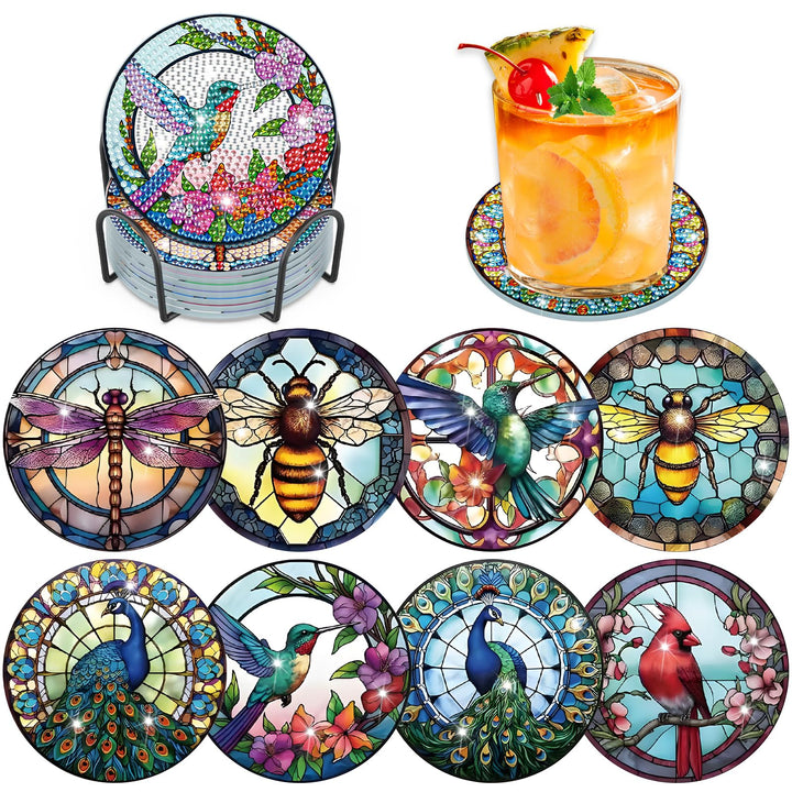 8 STK Diamond Painting Untersetzer mit Halter, Diamond Art Untersetzer Tiere, Diamant Painting Bilde