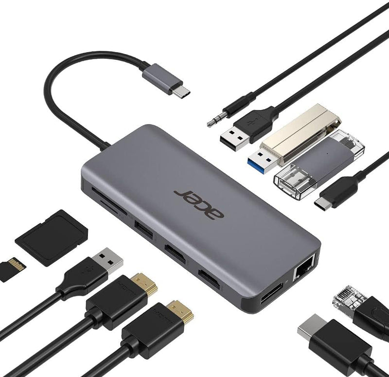 Acer 12-in-1 Mini Dock (USB Type-C zu 1x USB Type-C (w PD), 2x USB 3.2, 2x USB 2.0, 2x HDMI, 1x Disp