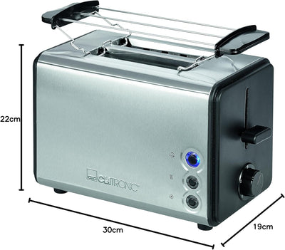 Clatronic TA 3620 Toaster, Edelstahlgehäuse, abnehmbarer Brötchenaufsatz, Auftau-/Aufwärm-/Schnellst