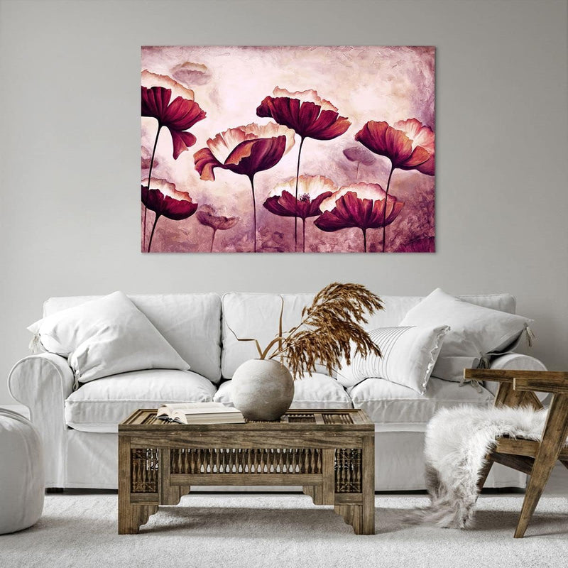 Bilder auf Leinwand 100x70cm Leinwandbild mit Rahmen Mohn Blume Wiese Gross Wanddeko Bild Schlafzimm