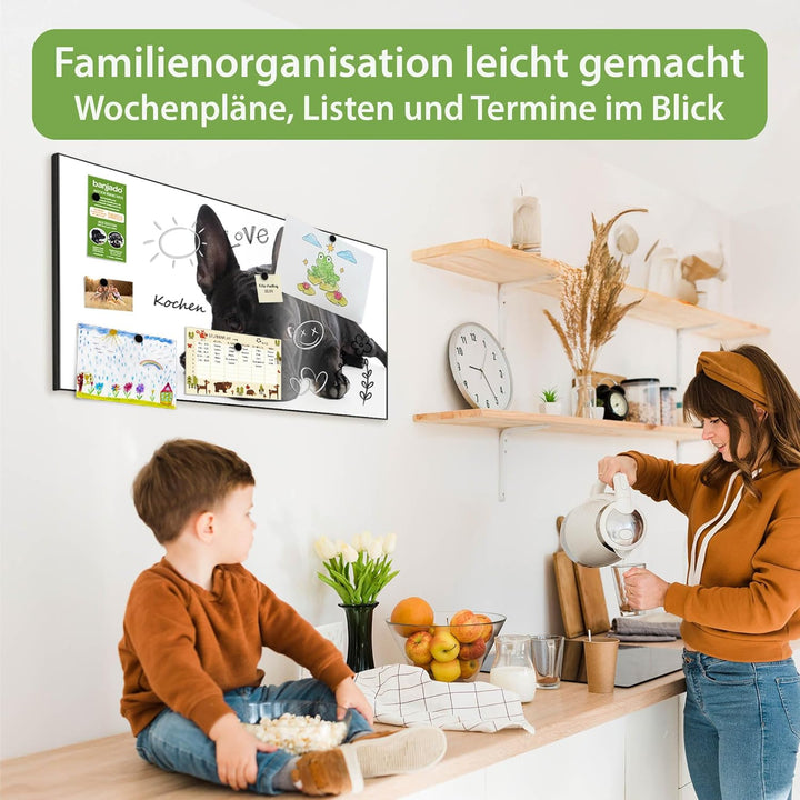 banjado Magnettafel schwarz 78 x 37cm / Magnetwand Metall/Magnetpinnwand als Memoboard/Pinnwand Magn