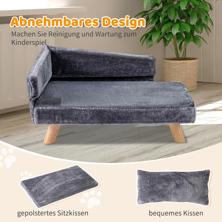 COSTWAY Katzensofa Luxus, Katzenbett erhöht, Katzencouch mit 2 abnehmbaren Kissens, Rückenlehne &amp; Ho