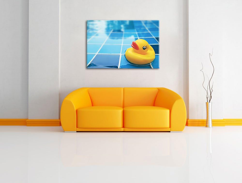 Quietsche Ente im Bad Format: 100x70 auf Leinwand, XXL riesige Bilder fertig gerahmt mit Keilrahmen,