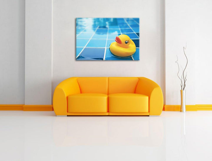 Quietsche Ente im Bad Format: 100x70 auf Leinwand, XXL riesige Bilder fertig gerahmt mit Keilrahmen,