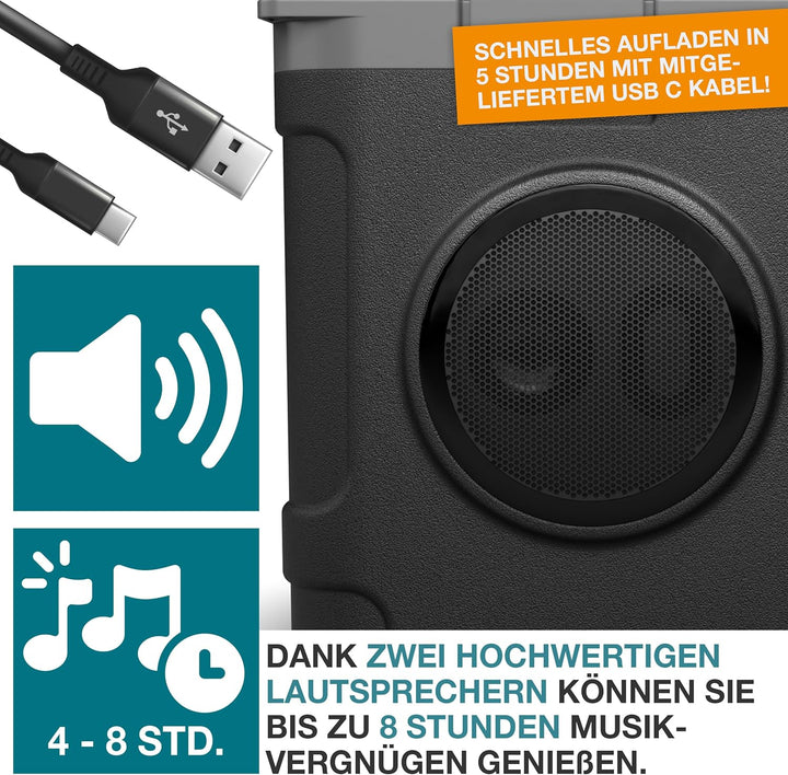 TOM 3in1 Musik Kühlbox 21l zum Kühlen, Warmhalten und Musik hören – mit Bluetooth Lautsprecher – Küh