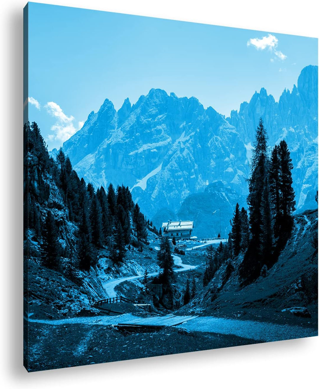 deyoli Italienische Berglandschaft mit Waldhütte Format: 60x60 Effekt: Monocrome Blau als Leinwandbi