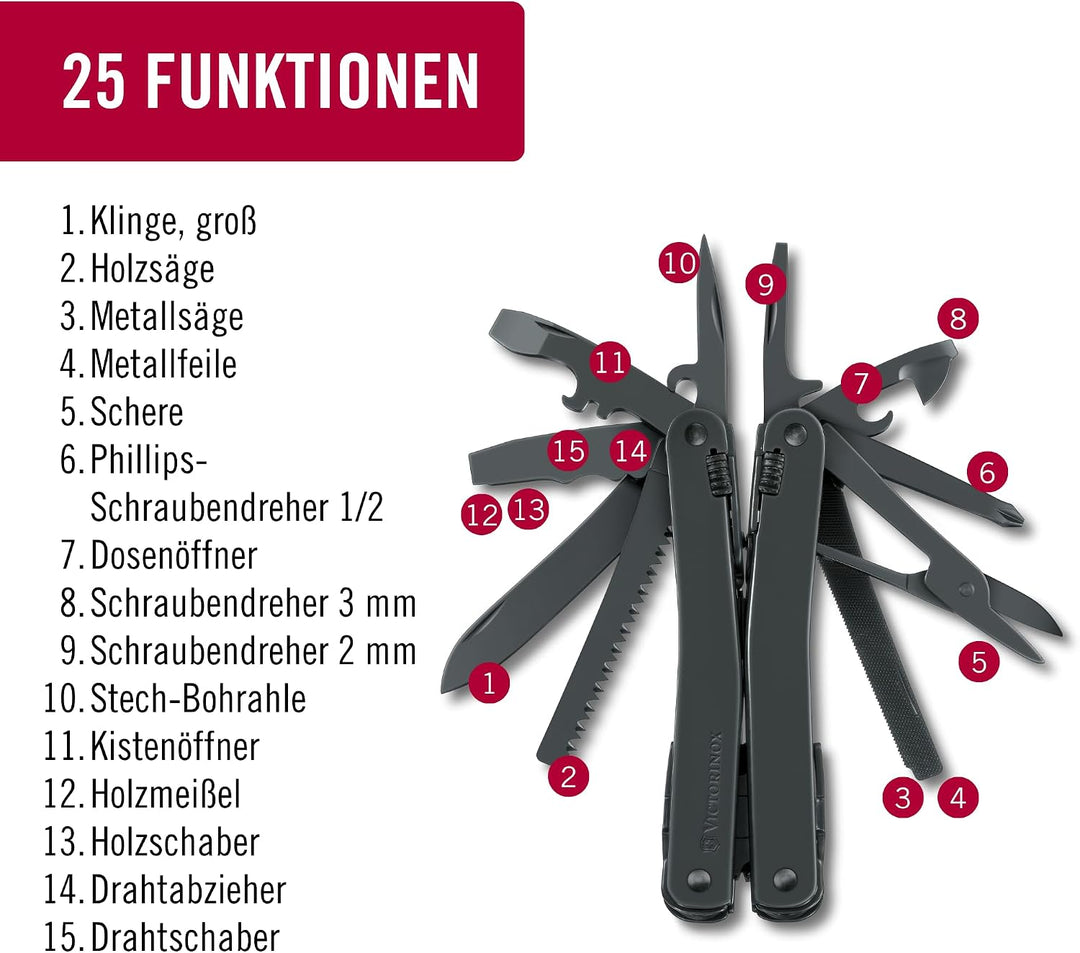 Victorinox Multitool-Werkzeug Swiss Tool Spirit XBS, Taschenmesser, 27 Funktionen, Kombi-Spitzzange,