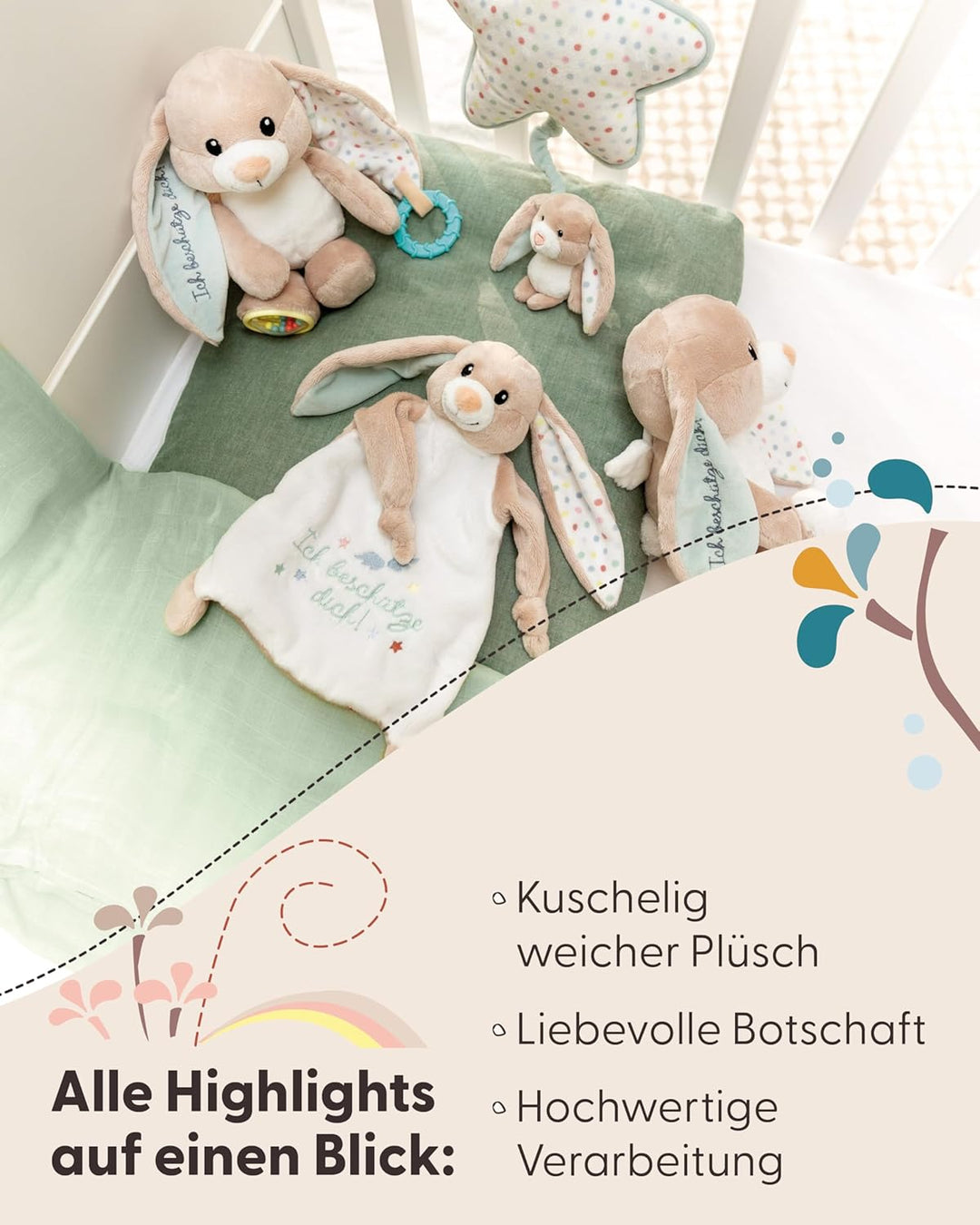 NICI Kuscheltier Hase Fjella Ich beschütze Dich 25cm - rosa - Stofftier aus weichem Plüsch, niedlich