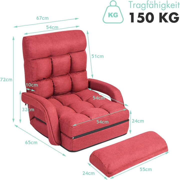 GOPLUS Bodensofa mtit Schlaffunktion, klappbarer Bodenstuhl mit Armlehnen & Kissen, Klappsessel mit