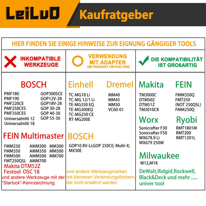 LEILUO 34-tlg Zubehörset für Oszillierende Multitools Ideal für Holz Nägel und Trockenbau Universell