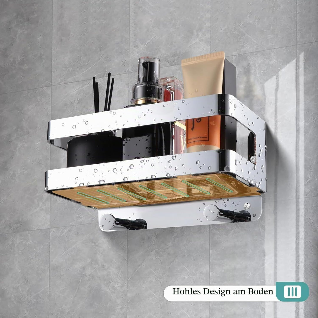Duschablage Edelstahl Badezimmer Organizer, Duschregal mit Haken für Shampoo und Duschgel (Silber) (