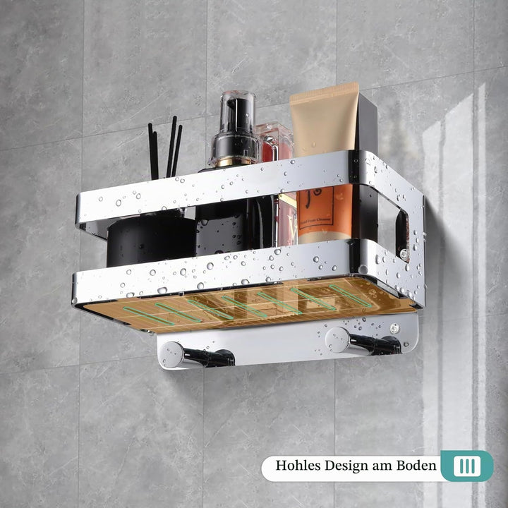 Duschablage Edelstahl Badezimmer Organizer, Duschregal mit Haken für Shampoo und Duschgel (Silber) (
