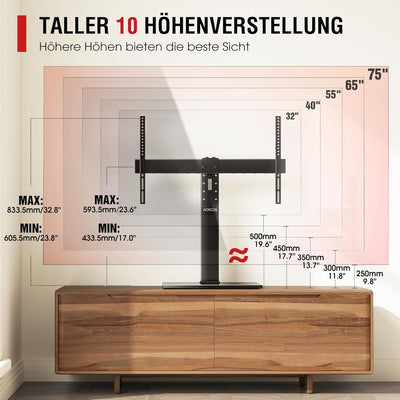 AOKCOS TV Standfuss TV Ständer Schwenkbar Höhenverstellbar für 32-75 Zoll Fernseher bis zu 50 KG, Hö