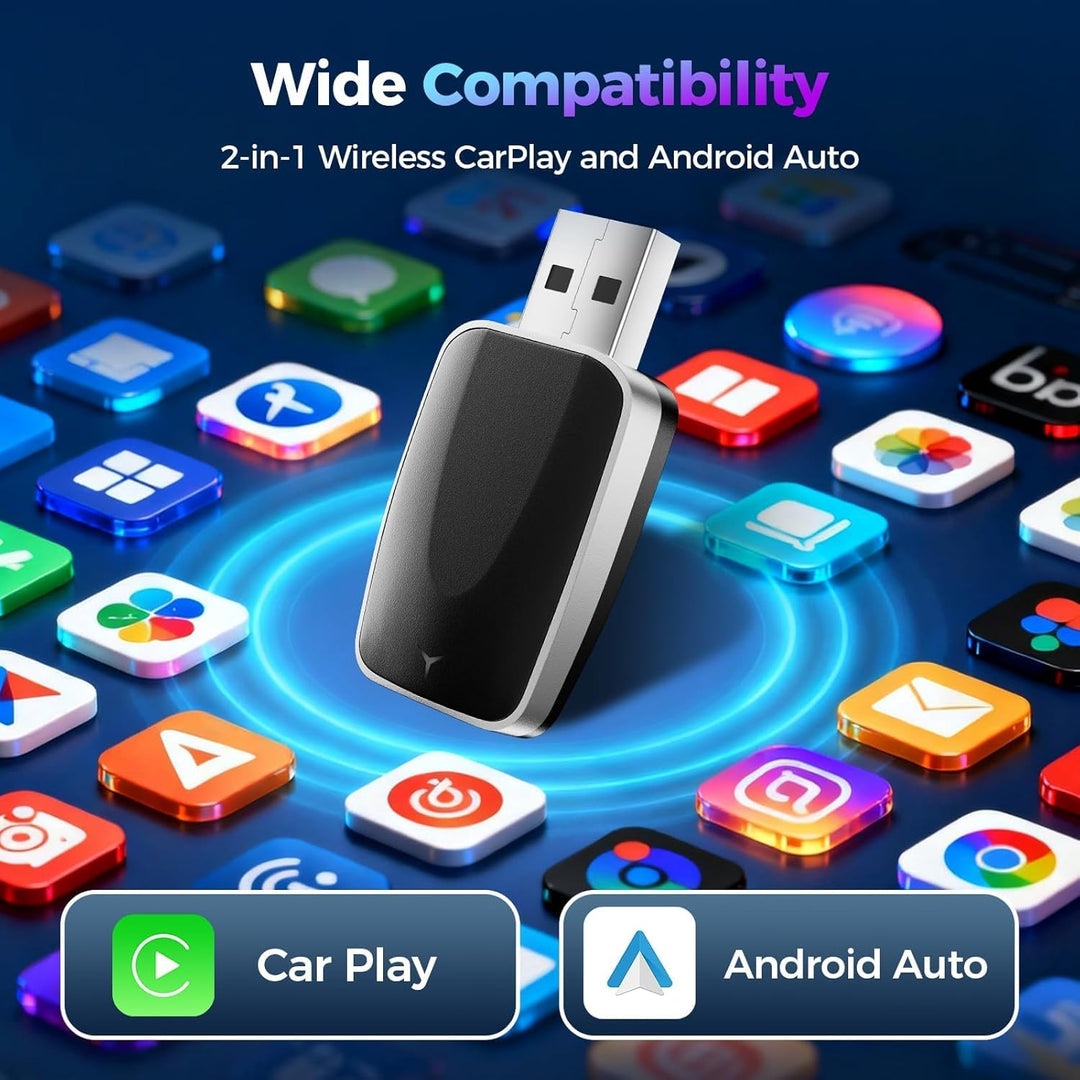 2026 Wireless Carplay & Android Auto Adapter 2-in-1, 2.4+5.0 GHz WiFi Android Auto Adapter, Plug and