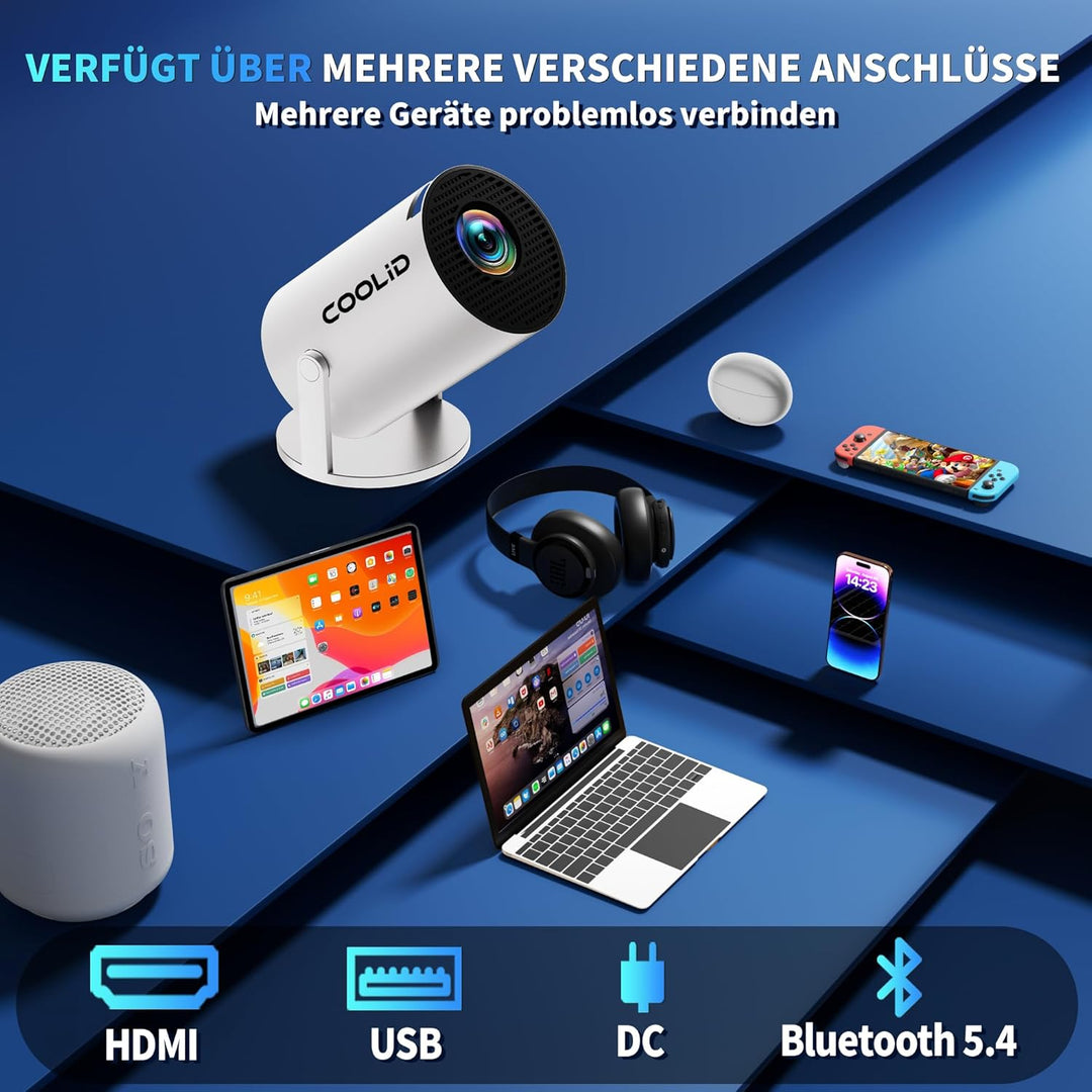 Mini Beamer Unterstützt 4K 1080P 2026 Neuer Tragbarer Projektor mit 5G WiFi 6 und BT 5.4 Beamer Klei