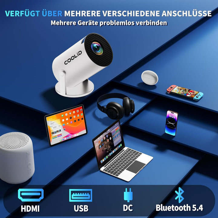 Mini Beamer Unterstützt 4K 1080P 2026 Neuer Tragbarer Projektor mit 5G WiFi 6 und BT 5.4 Beamer Klei