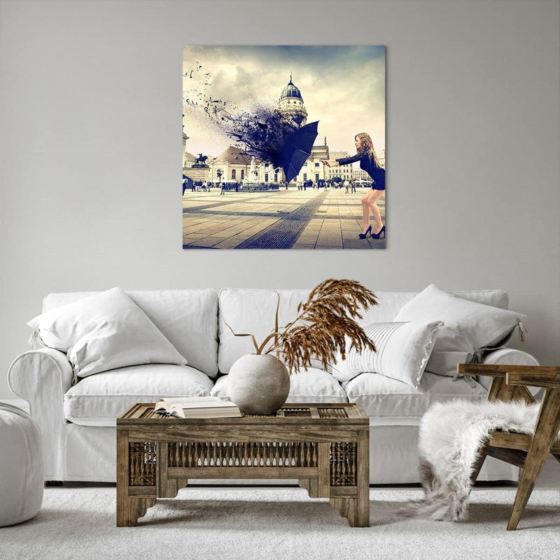 Bilder auf Leinwand 70x70cm Leinwandbild Stadt landmarken quadrat regenschirm Gross Wanddeko Bild Sc