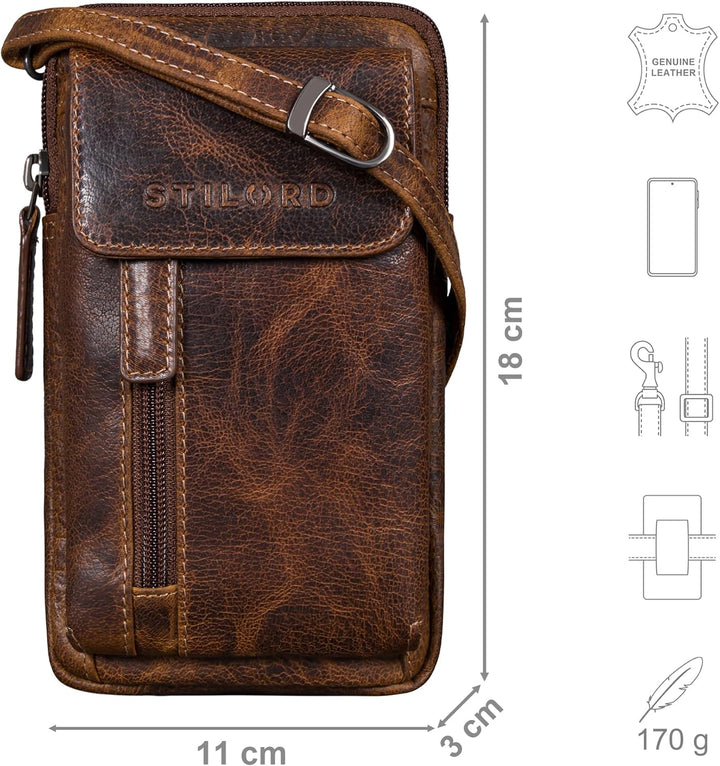 STILORD Mael 2-in-1 Umhängetasche Herren Leder Handytasche zum Umhängen Gürteltasche Brusttasche - S