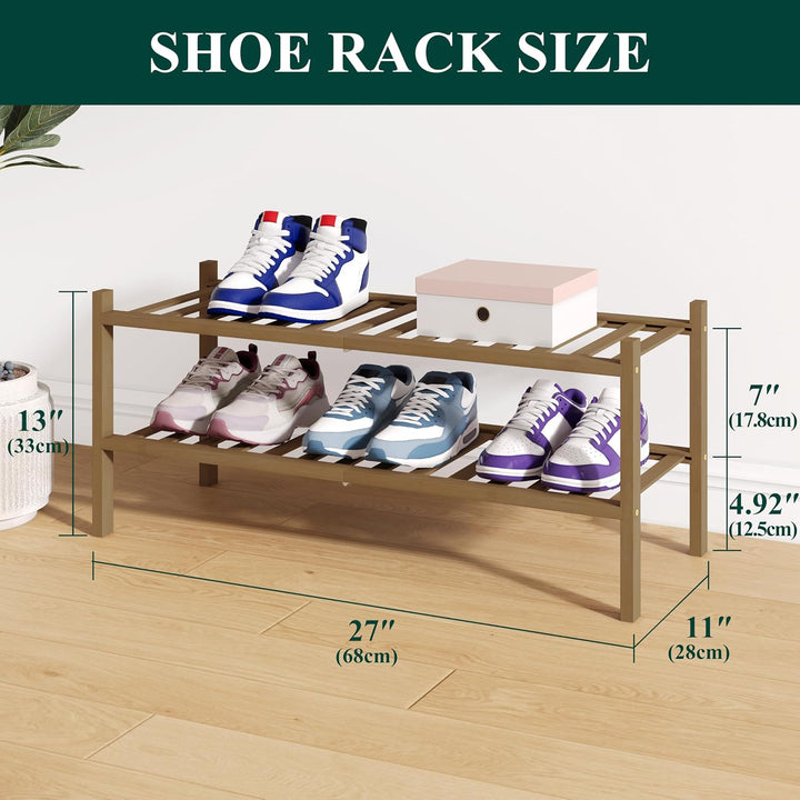 smiry Schuhregal aus Bambus, Schuhregal Platzsparend mit 2 Ebenen, Erweiterbar Stapelbar Shoe Rack,