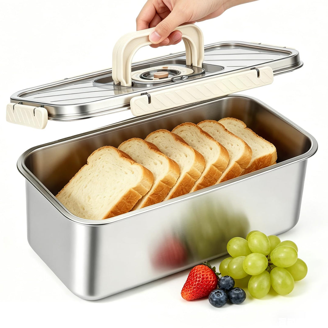 Edelstahl Brotkasten mit Griff Brotbehälter Brotbox mit Sichtfenster lebensmittelecht Brotaufbewahru