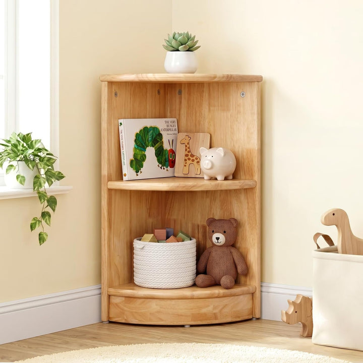 OOOK Gummiholz Kinderregal Spielzeugschrank, Bücherregal Spielzeugregal mit 2 Ebenen, Eckregal Stehe