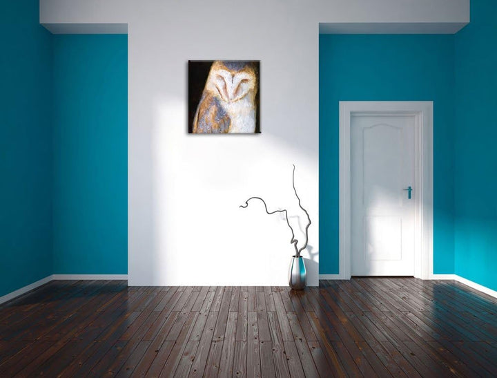Schleiereule Pinsel Effekt, Format: 70x70 auf Leinwand, XXL riesige Bilder fertig gerahmt mit Keilra