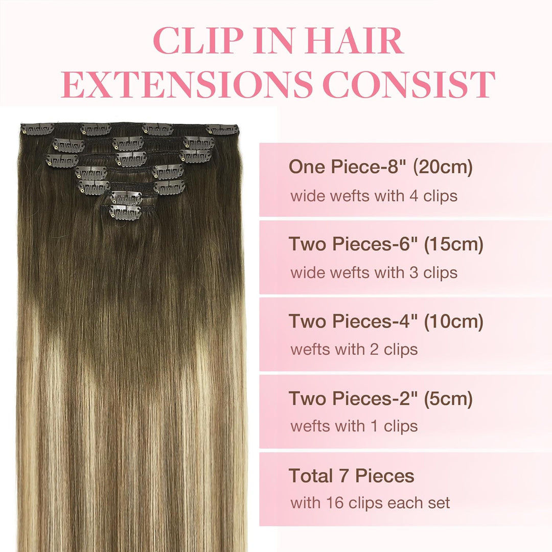 GOO GOO Clip in Extensions Echthaar, Echthaar Extensions Clip, 30cm 65g 7pcs, Clip In Haarverlängeru