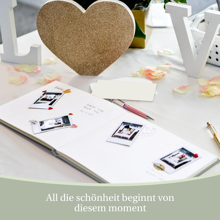 Hyggartn Gästebuch Grün mit Goldprägung, 100 Seiten Blanko – Edles Erinnerungsbuch für Hochzeit, Geb