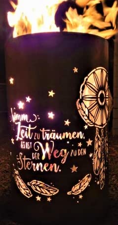 TiKo-Design Feuertonne/Feuerkorb mit Motiv – Zeit - Nimm dir Zeit zu träumen, es ist der Weg zu den