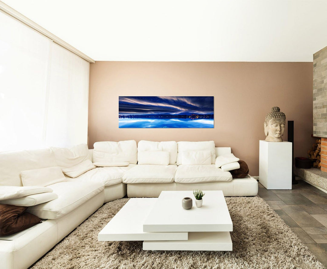 Paul Sinus Art Panoramabild auf Leinwand und Keilrahmen 150x50cm Slowakei See Berge Milchstrasse Spi